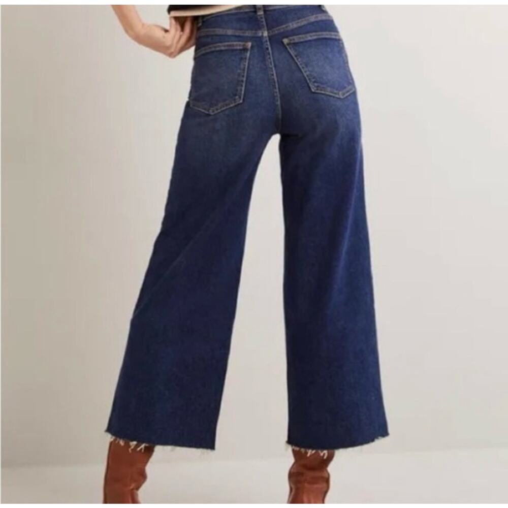 Boden Denim Wide Leg Dark Wash Jeans Raw Hem Size 16/18 Modern Boho Slouchy Chic - Picture 2 of 8